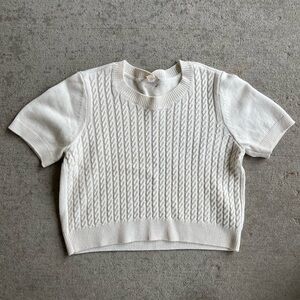Michael Kors cream cable knit short sleeve sweater top